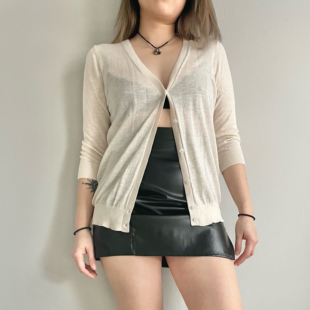 Ann Taylor Silk Linen Cream Cardigan